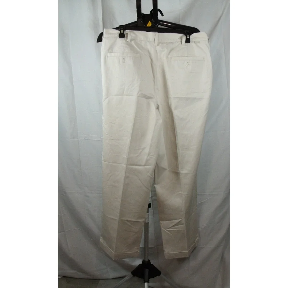 IZOD Mens 36x30 Beige Pleated Chino Comfort Cuffed Straight Leg Work Dress Pants